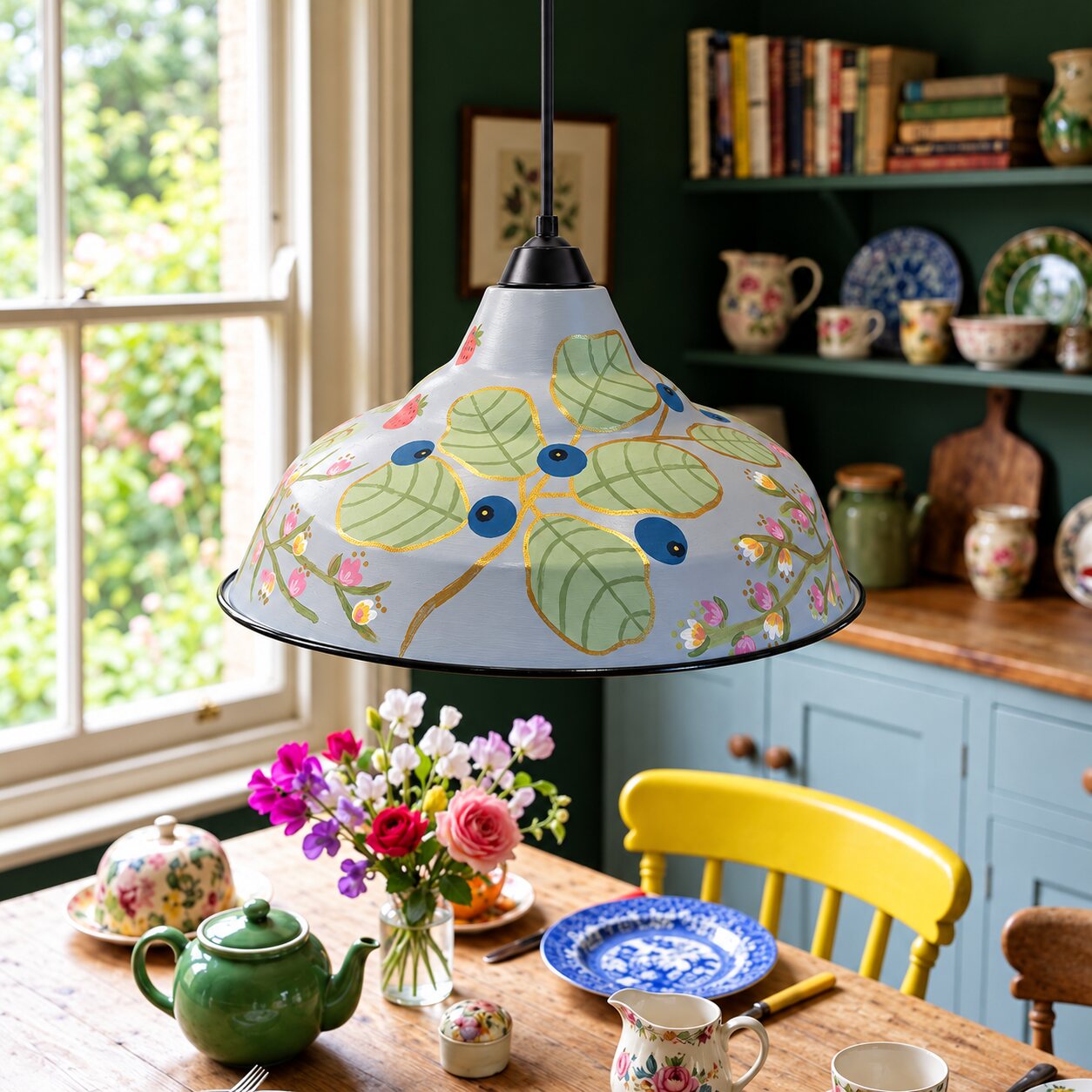 The Berry Garden hanging in a vintage-inspired dining room — generated lifestyle image